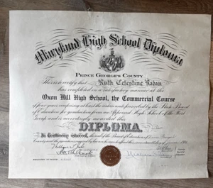 Maryland High School Diploma Prince George's County 1936 Board of Education - Picture 1 of 9