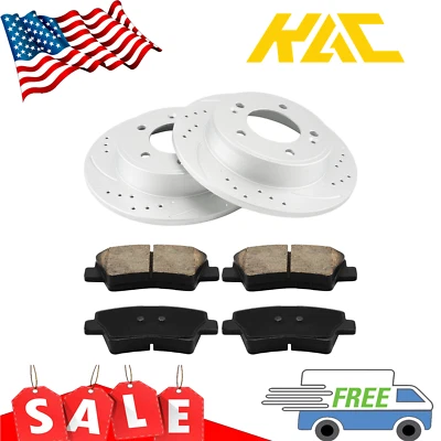 Rear Drilled Disc Rotors Brake Pads for 11-16 Hyundai Elantra Coupe GT Veloster — 第 1/4 张图片