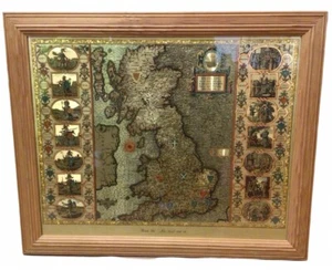 Vintage John Speed British Isles Map 1610-12, Gold Foil Antique & Framed Repro - Picture 1 of 6