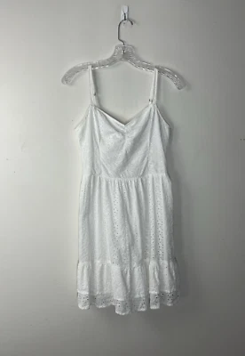 Vestido Hollister Mini Volantes Talla S Blanco Con Ojales en Niveles Sin Mangas Corbata Recortada Foto 1 de 4