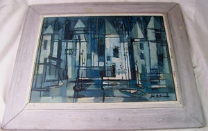 1950s Vintage John Boison Surreal Oil Painting Syracuse NY Onondaga Lake - Picture 1 of 5