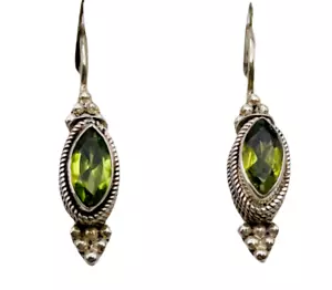 Orecchini Argento Sterling Peridoto Naturale Taglio Marchesa Pietra Nascita Agosto -3526 - Foto 1 di 5