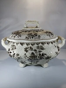 13" Braun Transferware Staffordshire Suppenterrine Braunschweig Stern - Bild 1 von 12