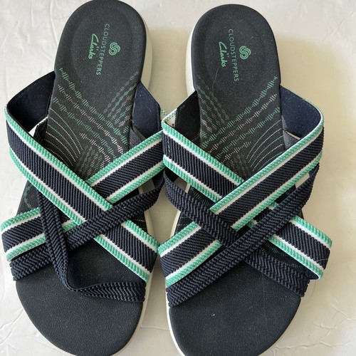 Clarks Cloudstepper 8 Sandalo Mira Isle Sport Slide X Attraverso Arco Blu Bianco NUOVO