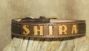 Custom Brown Leather Dog Collar Your Dogs Name 1" wide Hand Tooled + BW. G&E - Picture 1 of 3