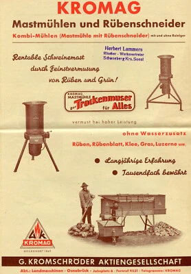 Kromag - Mastmühlen / Rübenschneider  - Werbe - Prospekt  > aus den 50er Jahren. - Bild 1 von 2
