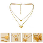 Butterfly Double Necklace Alloy -layer Heart Gold