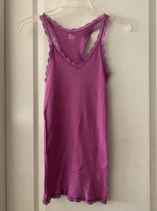 SO Woman’s Purple Long Length Tank Top With Sexy Lace Size M Sleeveless - Picture 1 of 9