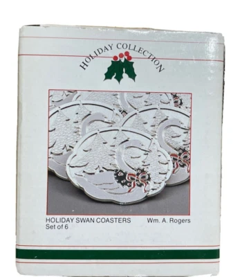 Swan Coasters Oneida Silverplate Holiday 1987 Japan Wm. A. Rogers Vintage New - Image 1 of 4