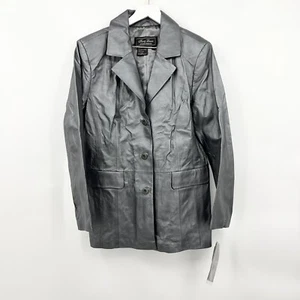 NWT Terry Lewis Classic Luxuries 3-Button Genuine Leather Jacket Gray Size Large - Picture 1 of 7
