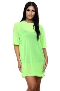 Ladies Short Sleeve Oversized Women Sheer Mesh T-Shirt Dress Baggy Top Plus Size - Picture 1 of 12