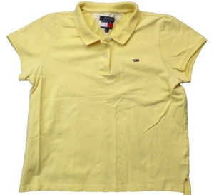 Vtg Tommy Hilfiger Womens Yellow Polo Top 90's Y2K size XL Short Sleeve 2 Button - Picture 1 of 8