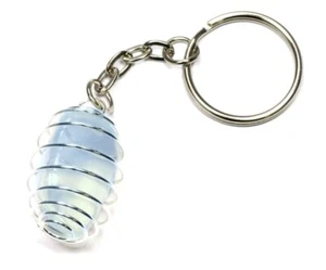 Opalite Spiral Cage Natural Rough Gemstone Chakra Keyring - Picture 1 of 2