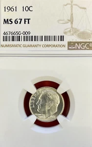 NGC MS-67 FT! 1961 ROOSEVELT DIME FULL TORCH - Picture 1 of 3