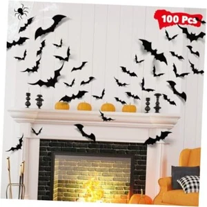 Bats Halloween Decorations: Halloween Bats Wall Decor 100pcs Bats Wall Decals - Picture 1 of 7