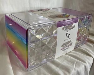 HAUS OF GLAM Rainbow Clear Organizer 2 Drawer OFFICE MAKE UP Diamond Stackable - Picture 1 of 9