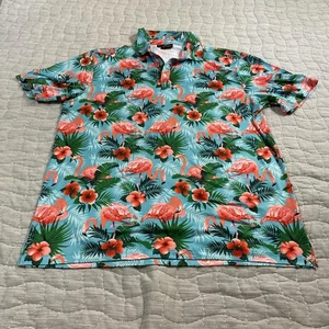 Yatta Golf Poloshirt Herren XL Blau Flamingo Hibiskus Tropical Hawaii Aloha - Bild 1 von 9