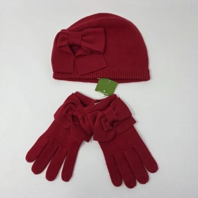 Kate Spade Dorothy Bow Beanie Hat & Glove Set Red NWT No Box  - Image 1 of 4