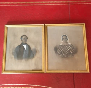 Paar Biedermeier Portraits signiert 1847 Kohlezeichnung weiß gehöht - Picture 1 of 15