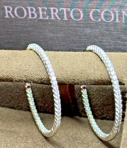 Orecchini Roberto Coin cerchio 18 carati diamanti oro bianco interno esterno ASTA LIVE 02 - Foto 1 di 4