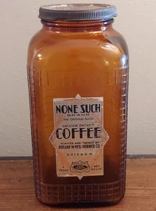 Vintage 1930er Jahre None Such COFFEE Braunglas Glas mit Etikett & Deckel Chicago - Bild 1 von 8
