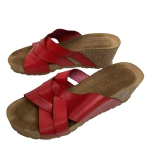 Yokono Cadiz Damen-Sandalen rot Leder Kork Pantoletten Keilabsatz 7,5 hergestellt in Spanien - Bild 1 von 10
