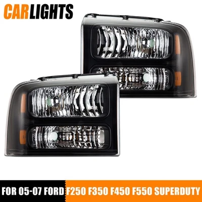 Fit For 2005-2007 Ford F-250 F350 F450 F550 Super Duty Headlights Black Housing - Image 1 of 4