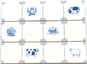 12 Stück Bauernhoftiere Blau Delfter Design Ofen Befeuert 4,25" x 4,25" Keramikfliese #2 - Bild 1 von 4