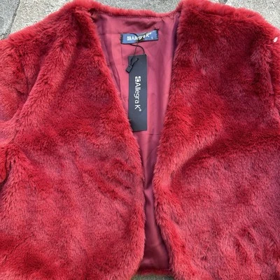 Bolero de piel sintética Allegra K para mujer grande rojo abierto chaqueta corta acogedora felpa vacaciones Foto 1 de 4