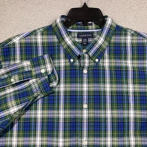 Lands' End Sail Rigger Oxford Shirt Men's XXL Blue Plaid Traditional 18-18.5 - Picture 1 of 11