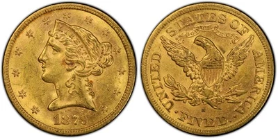 1879-S $5 PCGS MS 62 CAC ~ VERY PLEASING GOLD HALF EAGLE - Image 1 of 4