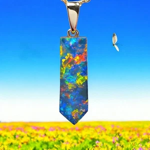 Rare Genuine Australian Opal Doublet Necklace 14k Gold 5.4 carat - Picture 1 of 5