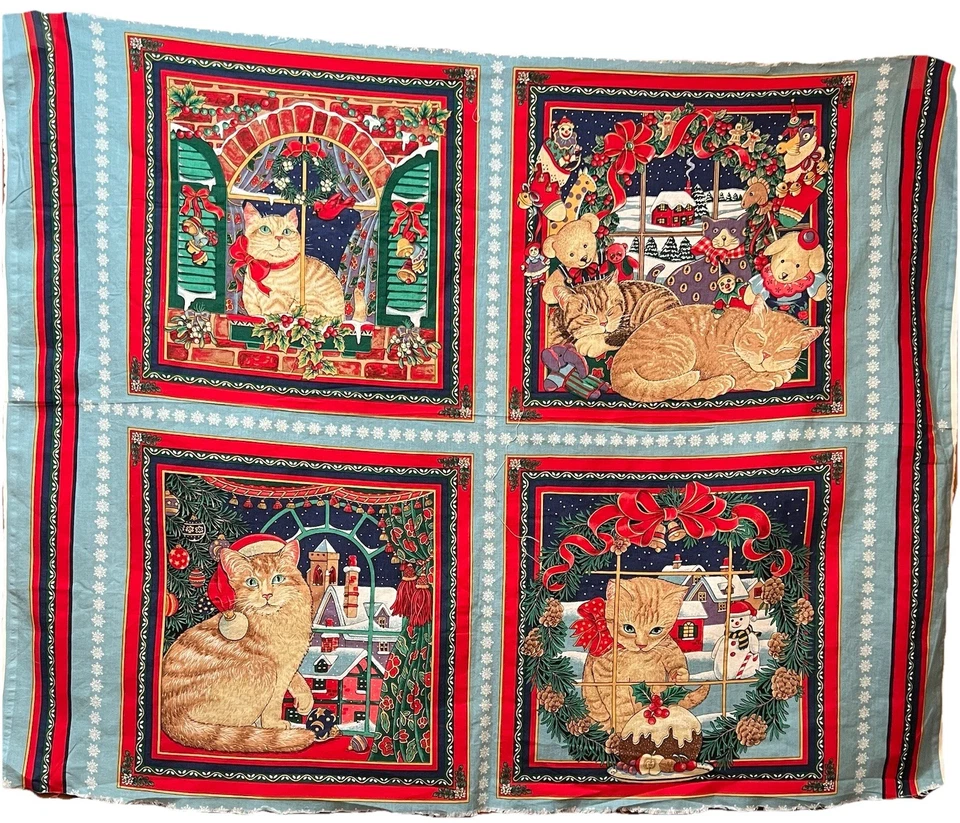 "Panel de tela de Navidad naranja gato - 4 paneles en uno 44"" X 36""" Foto 1 de 1