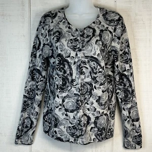 Charter Club Womens 100% Cashmere Cardigan Sweater Size M Buttons Floral Gray - Picture 1 of 9