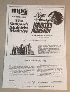 INSTRUCCIONES DE COLECCIÓN PARA DISNEY HAUNTED MANSION THE VAMPIRES MADNESS MPC 77A - Imagen 1 de 5