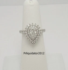 1.65CT Natural Pear Diamond Halo Engagement Wedding Bridal Ring 14K White Gold - Picture 1 of 13