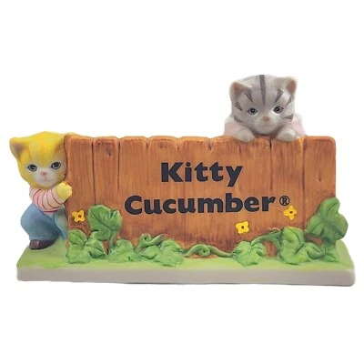 Schmid Kitty Cucumber Display Sign 1987 JP Buster Cat Figurine Vtg Kitsch Decor - Image 1 of 4