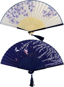Bantoye 2 Pieces Handheld Fans, Silk Folding Fans with Bamboo Frames for... - Picture 1 of 5
