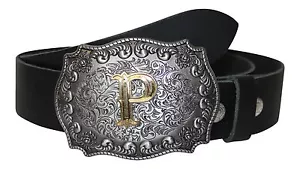 Buckle Gürtelschnalle Koppel mit Gürtel Belt Buchstabe P vergoldet - Bild 1 von 1