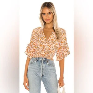 Faithfull the Brand Crop Top Ruffles Revolve Gisela Dusty Floral Orange Small 4 - Picture 1 of 16