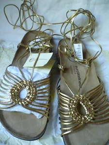 Euro Wellness Balance, Gold Sandals, Gladiator Ankle Wraps Leather Size 10, NWOB - Picture 1 of 8