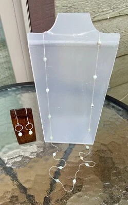 Collar de cadena de cuentas de aventurina verde y plata de ley de 36" y pendientes a juego Foto 1 de 4