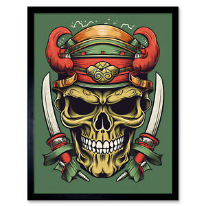 Evil Samurai Skull Swords Tattoo Rockabilly 50s Framed Art Picture Print 9X7 In