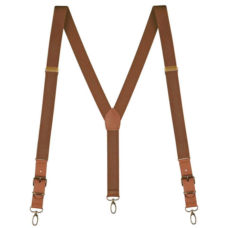 Mens Suspenders Adjustable Elastic Leather Y-Shaped Hooks Pants Braces Solid - Image 1 of 4