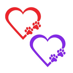 2 Pack - Dog Heart Paw prints Vinyl Decal Sticker - Car Window Truck Laptop - Picture 1 of 2