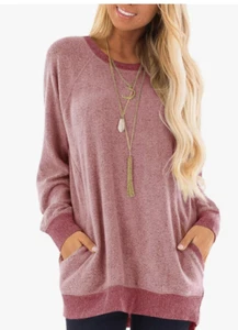 GADEWAKE Women's Casual Sweatshirt Long Sleeve Pockets pink Size L ~ - Picture 1 of 4