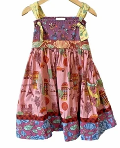 Matilda Jane Knot Dress Girls Sz 4 City of Lights Floral Pockets Paris Car Twirl - Picture 1 of 9