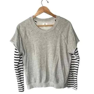Sundry Faux Layer Look Sweatshirt Stripe Sleeves Size 2 - Image 1 of 4
