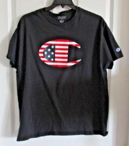 Champion USA FLag Shirt Mens XL Navy with Big Logo Graphic Crew Neck - Picture 1 of 8