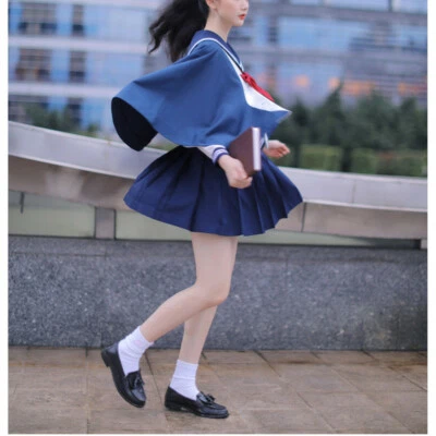 Uniforme Japonés JK Niña Marinero Traje Abrigo Falda Conjunto Camisa Escuela Secundaria Kawaii  Foto 1 de 4